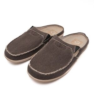 GeckoMan Mens 13 Brown Canvas Comfort Mules Slip On Support Shoes Faux Fur Lined